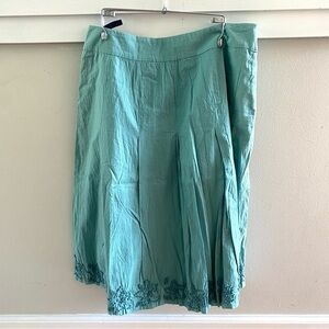 Boden A-Line Teal Lined Skirt Embroidered Pleated